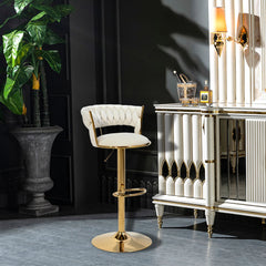 White Velvet Bar Stool with Gold Base & Footrest