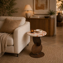 Neo Modern Accent Table with Stone Finish Top