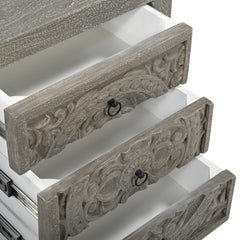 Hand-Carved Wooden 3-Drawer Nightstand Side Table