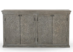 Large Hand-Carved Wooden 4-Door Sideboard Storage Cabinet