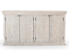 Large Hand-Carved Wooden 4-Door Sideboard Storage Cabinet