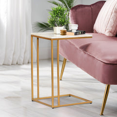 Modern White Marble C-Table Side Table with Gold Metal Frame