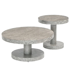Minimalist Round Wooden Accent Center Table Set with Column Pedestal Base