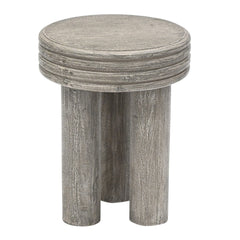 Solid Wood Round Accent End Table with Grooved Rim Top