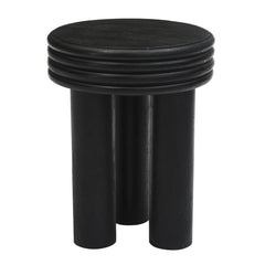 Solid Wood Round Accent End Table with Grooved Rim Top