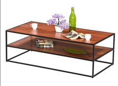 Modern Industrial 2-Tier Rectangular Coffee Table with Metal Frame