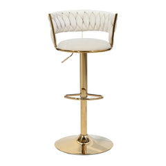 White Velvet Bar Stool with Gold Base & Footrest