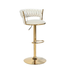 White Velvet Bar Stool with Gold Base & Footrest
