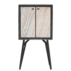 Modern 2-Door Storage Cabinet with Stone-Pattern Doors and Tall Metal Legs