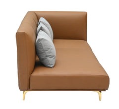 "Modern Tan Leather 3-Seater Sectional Sofa with Gold Legs (Right-Arm/Left-Arm Facing)"