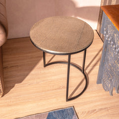 Industrial Nesting Round Side Tables with Hammered Metallic Tops (Set of 3)