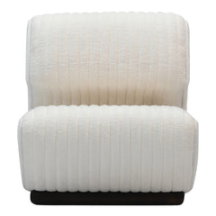 Modern Off-White Bouclé / Ribbed Channel Accent Lounge Chair with Dark Wooden Base