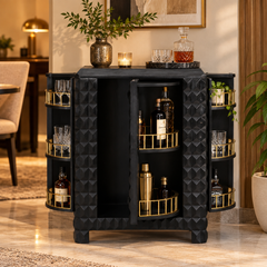Wooden Bar Cabinet with 3D Diamond Carved Doors | Furniba