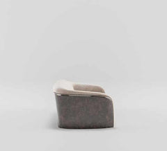 "Luxury Curved Beige Velvet 3-Seater Sofa with Dark Wooden Outer Shell"