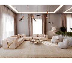 "Luxury Modern Beige Sectional Sofa with Artistic Gold Side Accent"