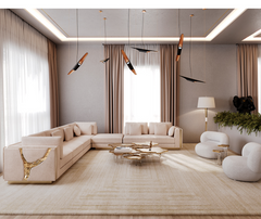"Luxury Modern Beige Sectional Sofa with Artistic Gold Side Accent"