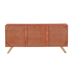 Modern Wooden 3-Door Sideboard Credenza with Brass Inlay and Gold Legs