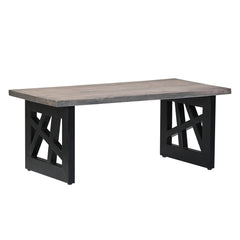 Industrial Grey Wooden Coffee Table with Geometric Black Metal Legs