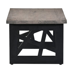 Industrial Grey Wooden Coffee Table with Geometric Black Metal Legs