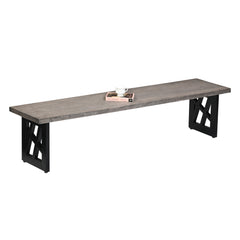 Industrial Grey Wooden Dining Bench with Geometric Black Metal Legs