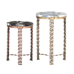 Round Agate Stone Side Tables with Twisted Metal Legs (Set of 2)