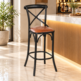 Metal Cross-Back Bar Chair – Crosston Leather-Look | Furniba