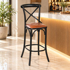 Metal Cross-Back Bar Chair – Crosston Leather-Look | Furniba