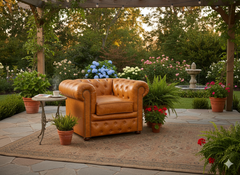 "Classic Vintage Tan Leather Chesterfield Armchair with Nailhead Trim"