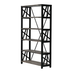 Industrial 5-Tier Wooden Bookcase with Geometric Black Metal Frame