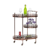 3 Tier Bar Trolley – Rose Gold Tone Oval Serving Cart | Furniba