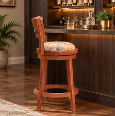 Wooden Bar Stool with Upholstered Seat & Backrest – Honey & Walnut