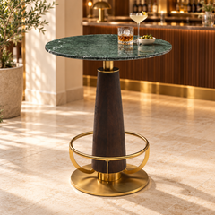 Round Bar Table – Panther Emerald Look & Gold Base | Furniba