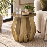 Metal Accent Table – Flower Design in Antique Gold | Furniba