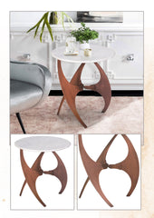 Round White Marble Side Table with  Curved Copper Metal Base