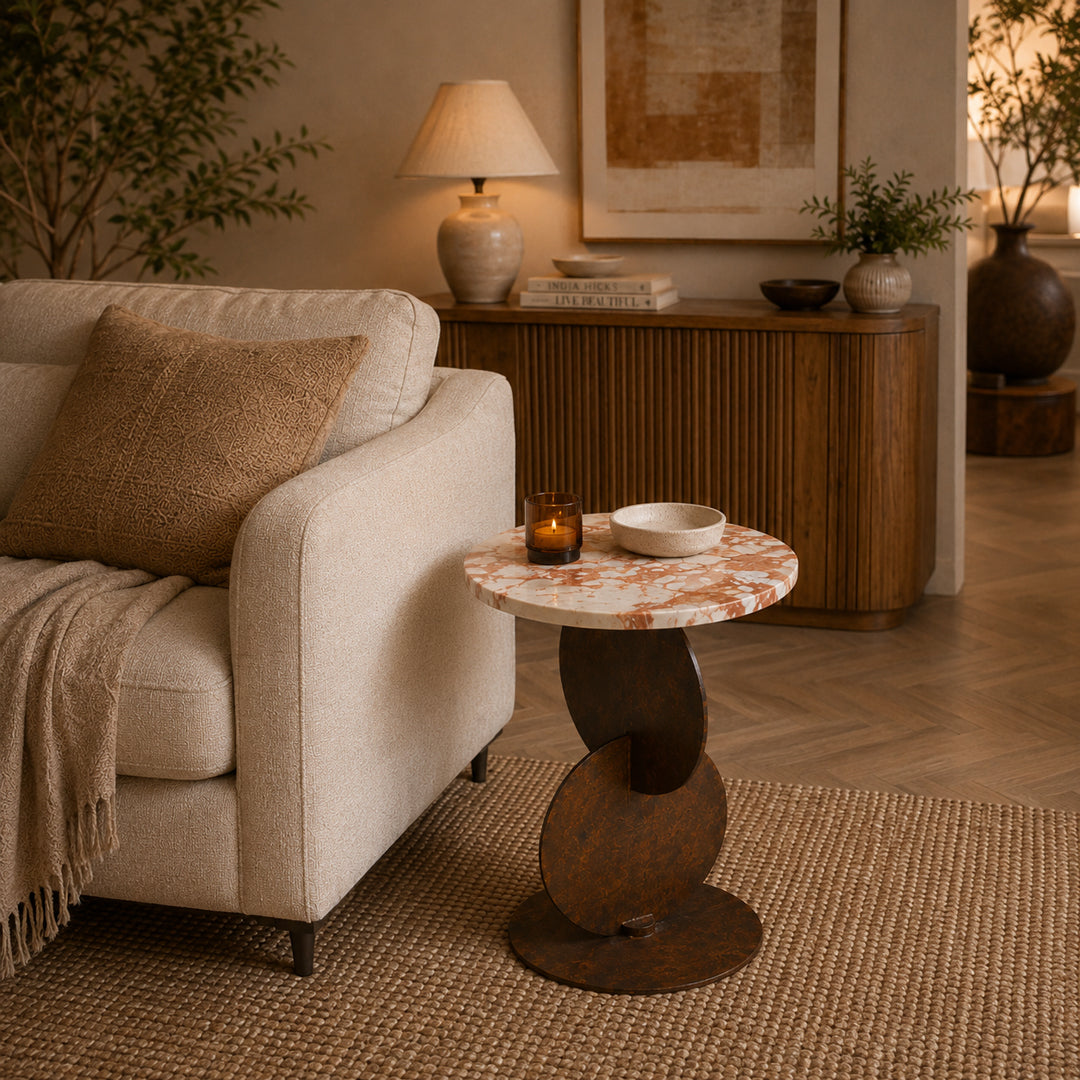 Neo Modern Accent  Table with Stone  Finish Top