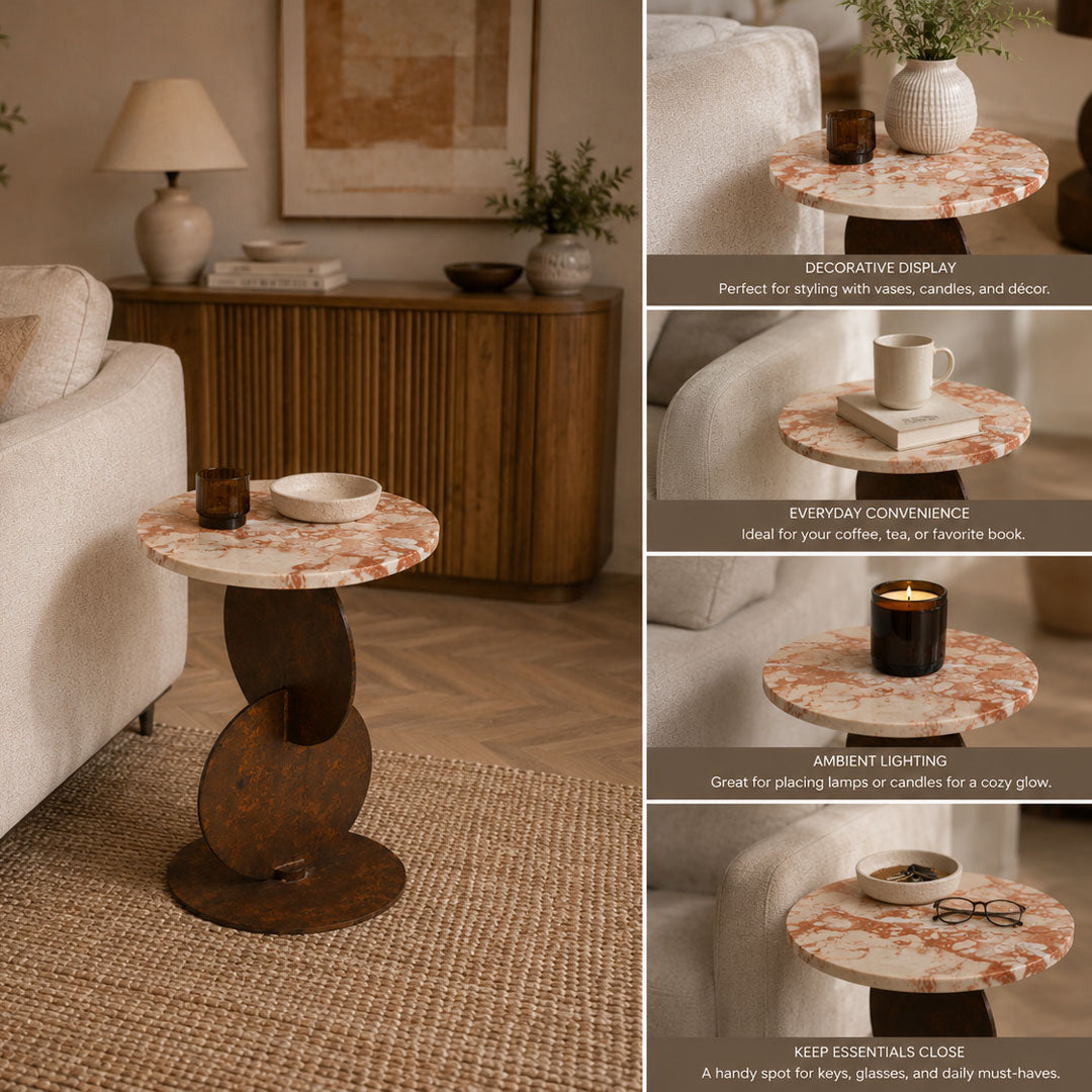 Neo Modern Accent  Table with Stone  Finish Top