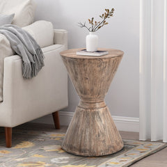 Rustic Hourglass Solid Wood Accent Side  Table & Stool
