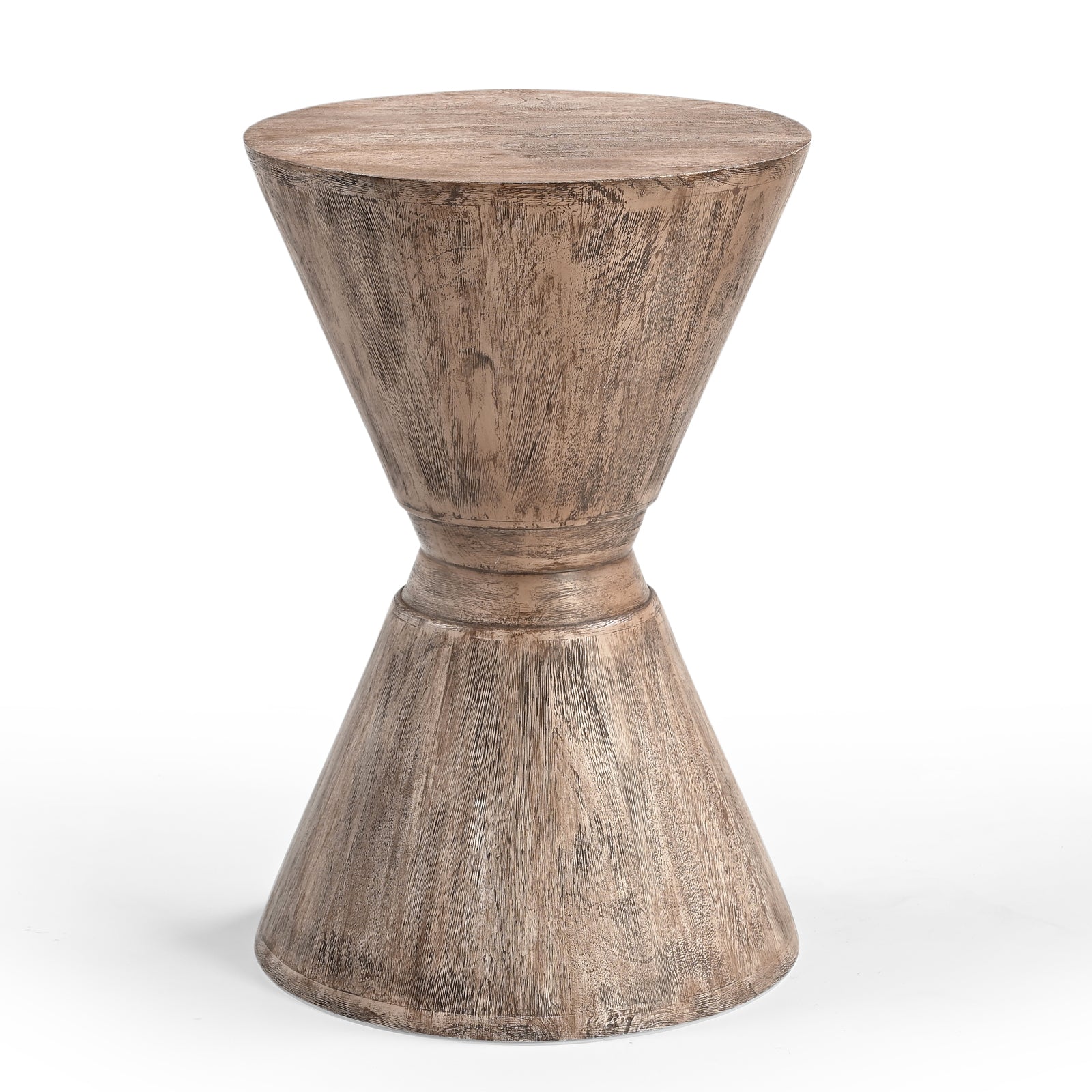 Rustic Hourglass Solid Wood Accent Side  Table & Stool
