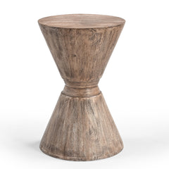 Rustic Hourglass Solid Wood Accent Side  Table & Stool