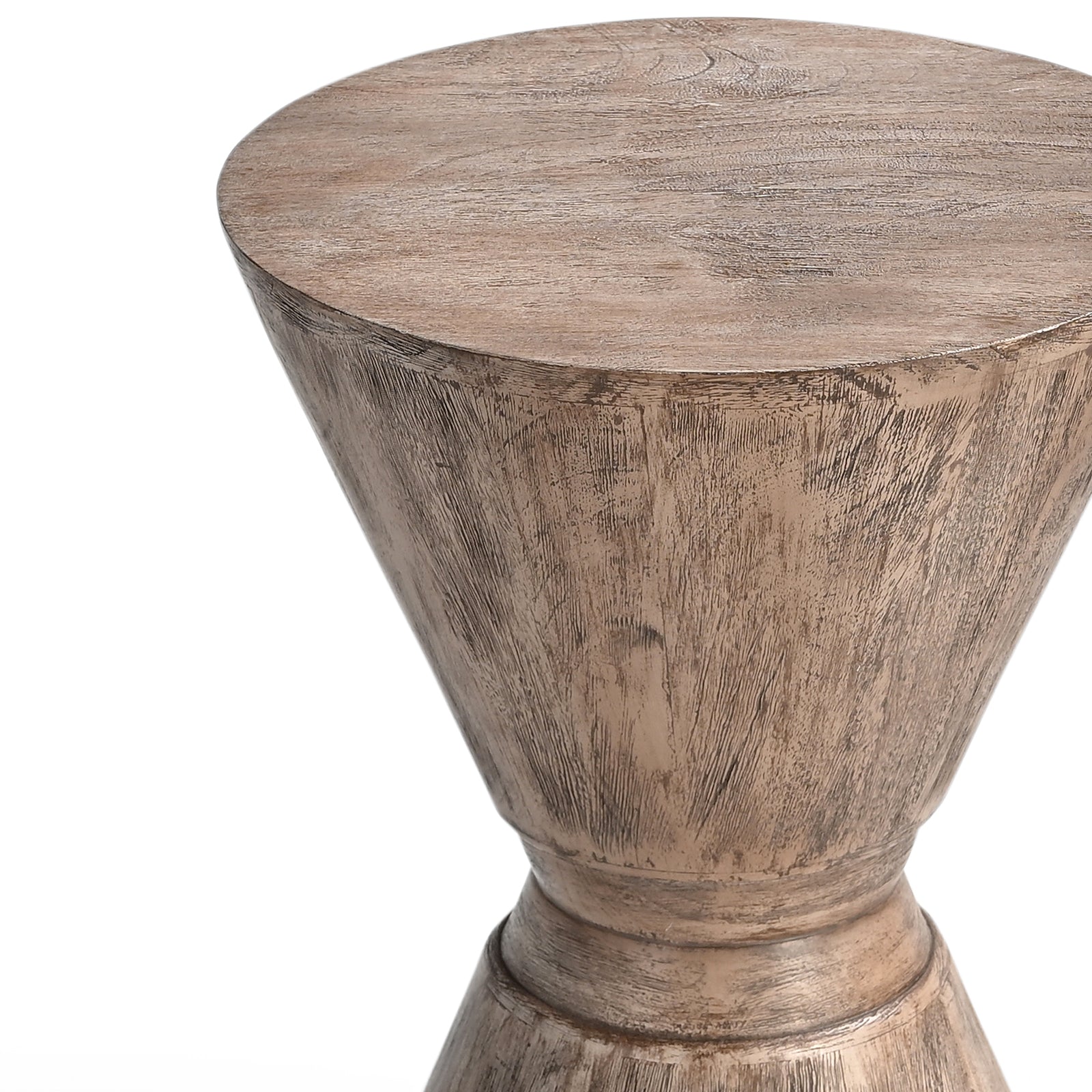 Rustic Hourglass Solid Wood Accent Side  Table & Stool
