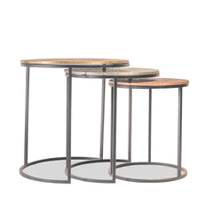 Industrial Nesting Round Side Tables with Hammered Metallic Tops (Set of 3)