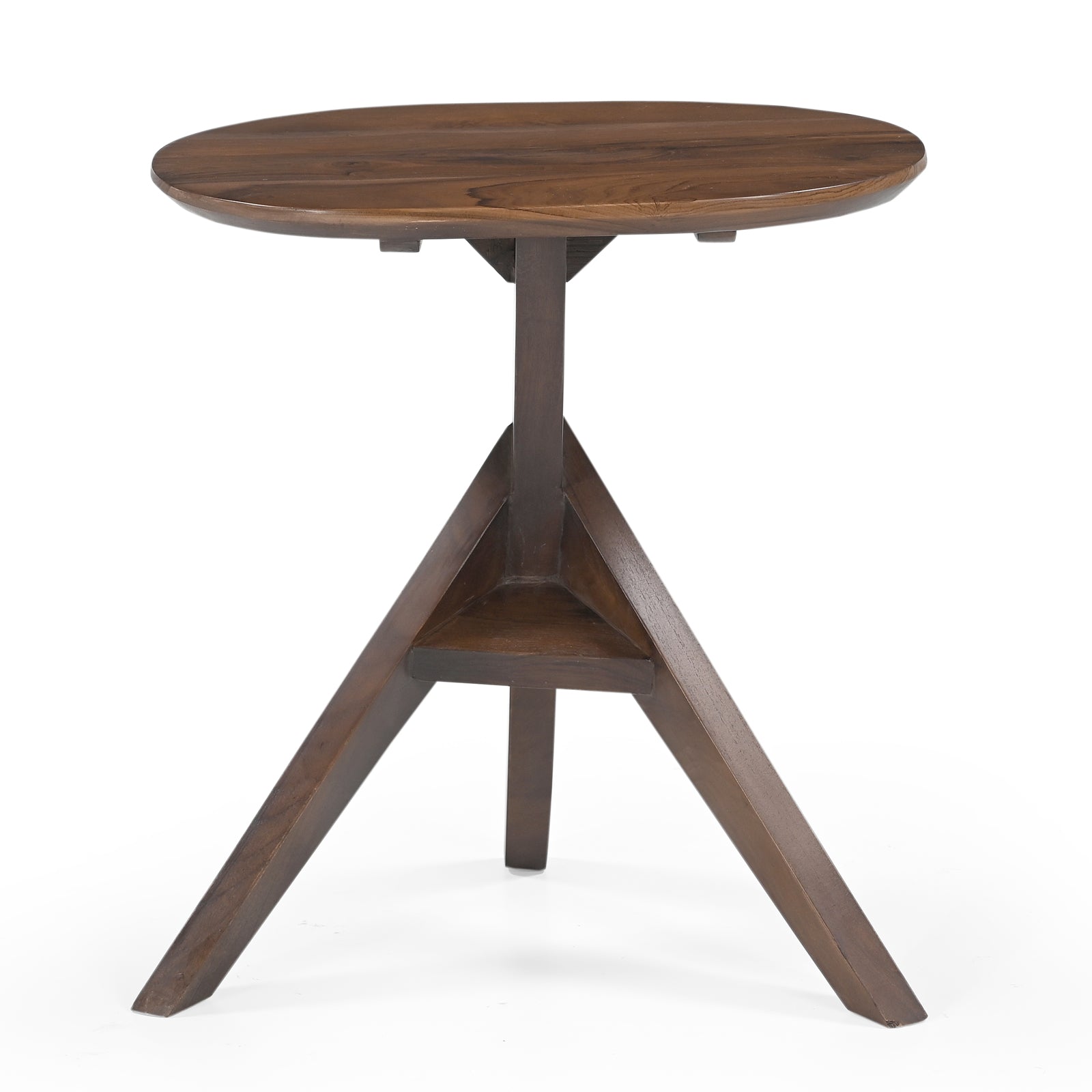 Mid-Century Modern Solid Wood Round Tripod  Side Table with Dark Walnut Finish