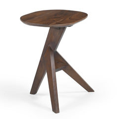 Mid-Century Modern Solid Wood Round Tripod  Side Table with Dark Walnut Finish