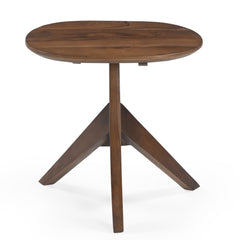 Mid-Century Modern Solid Wood Round Tripod  Side Table with Dark Walnut Finish