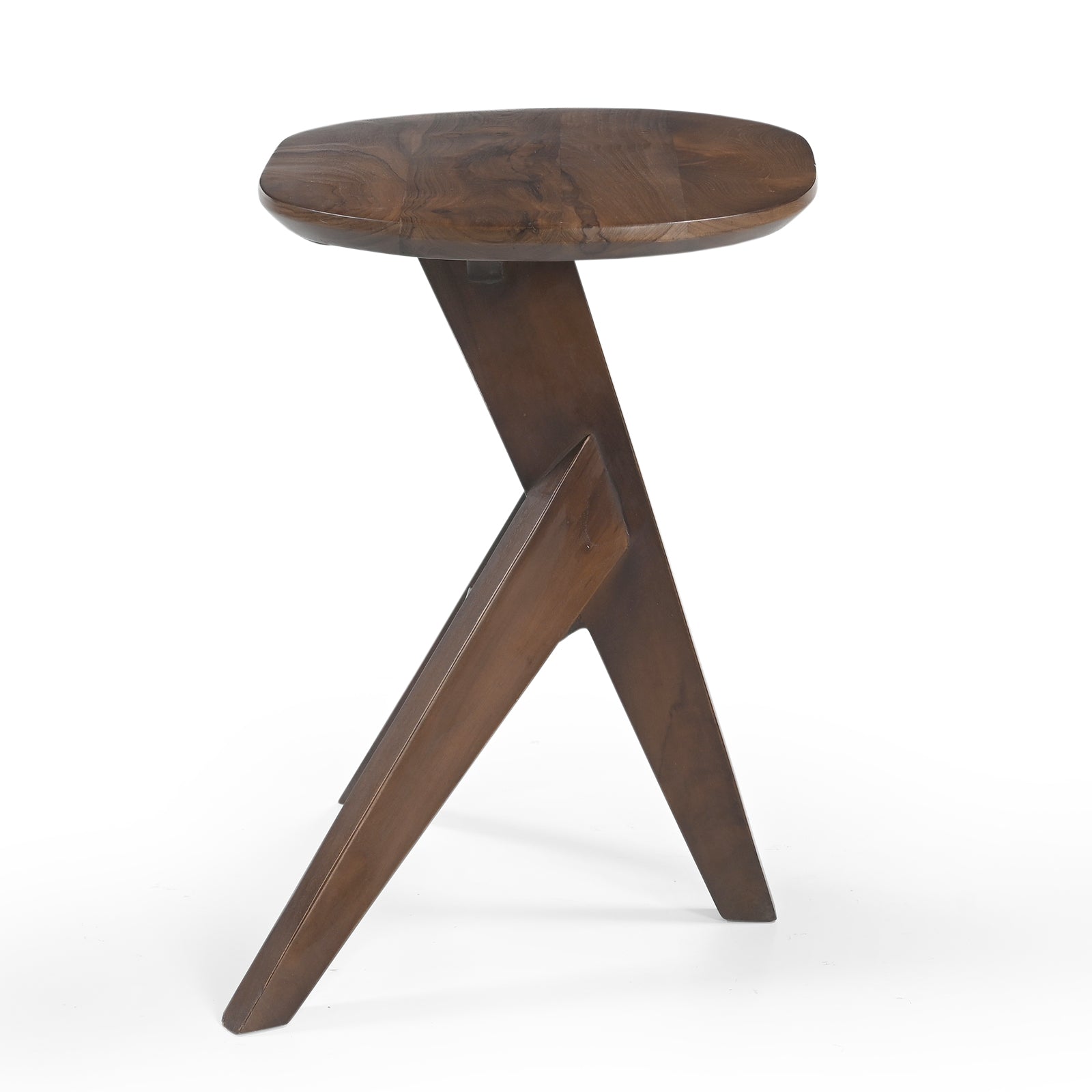 Mid-Century Modern Solid Wood Round Tripod  Side Table with Dark Walnut Finish