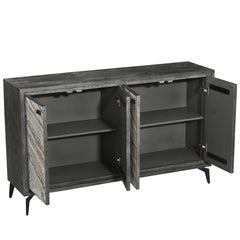 Modern Wooden Sideboard Cabinet with Marble-Patterned 4-Door Panels & Metal Legs