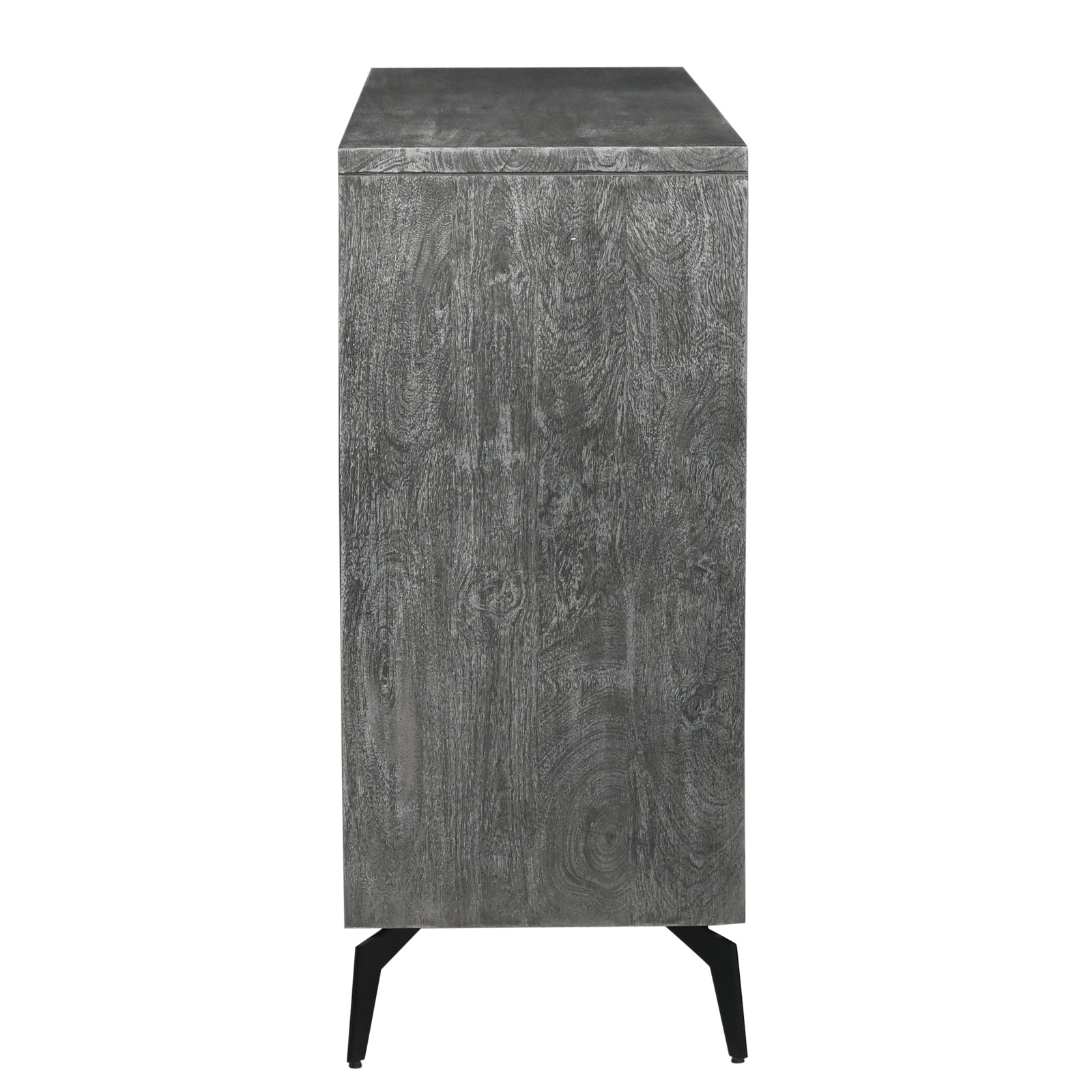 Modern Wooden Sideboard Cabinet with Marble-Patterned 4-Door Panels & Metal Legs