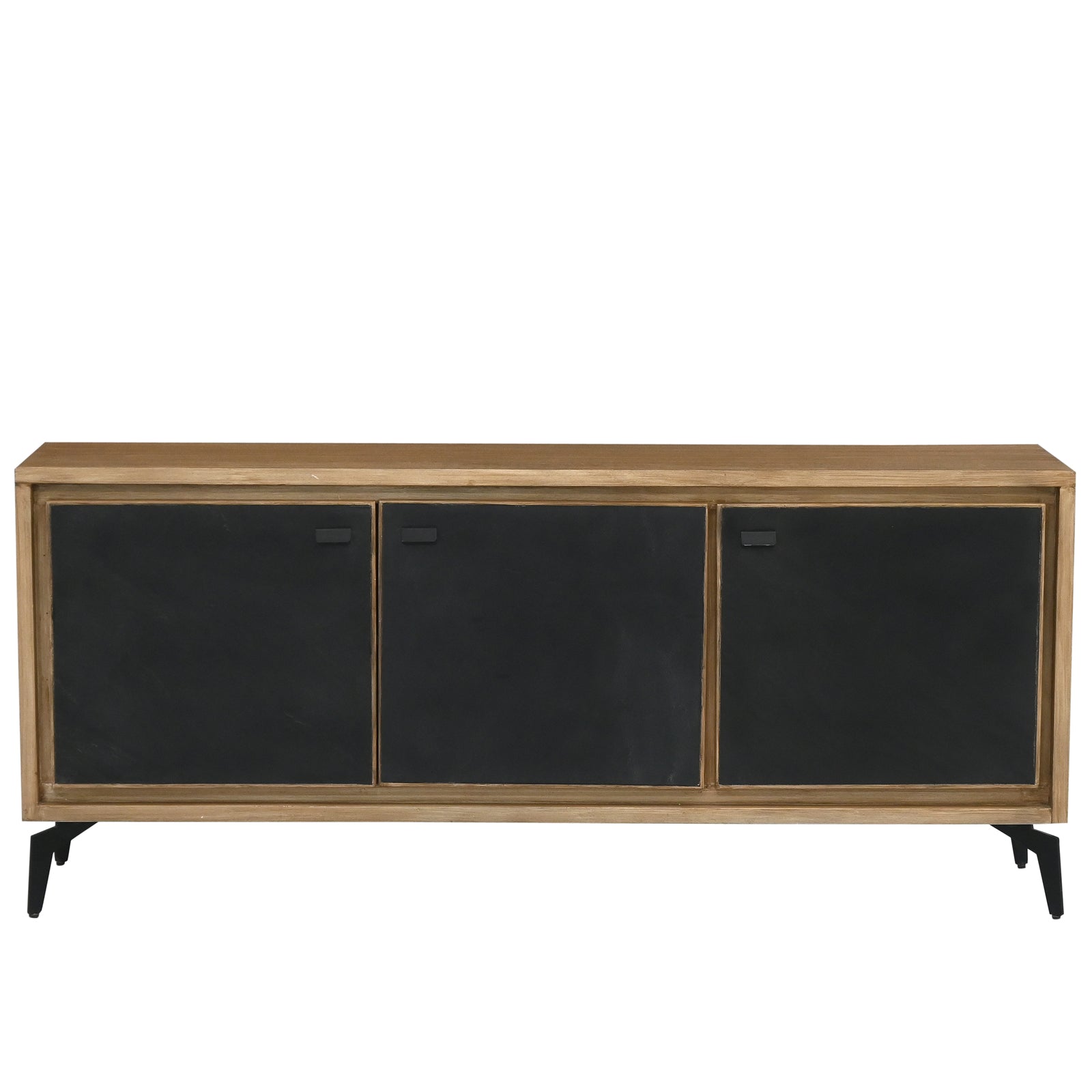 Modern Dark Wood 3-Door Sideboard Cabinet with Gold Textured Panels