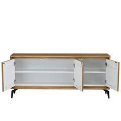 Modern Dark Wood 3-Door Sideboard Cabinet with Gold Textured Panels