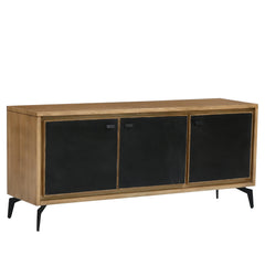 Modern Dark Wood 3-Door Sideboard Cabinet with Gold Textured Panels